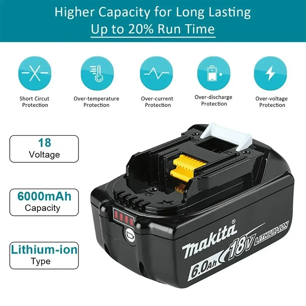 Genuine Makita 6.0Ah for Makita 18V Battery BL1830B BL1850B BL1850 BL1840 B0L1815 Replacement Lithium Battery DC18RC Chargers