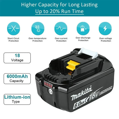 Genuine Makita 6.0Ah for Makita 18V Battery BL1830B BL1850B BL1850 BL1840 B0L1815 Replacement Lithium Battery DC18RC Chargers