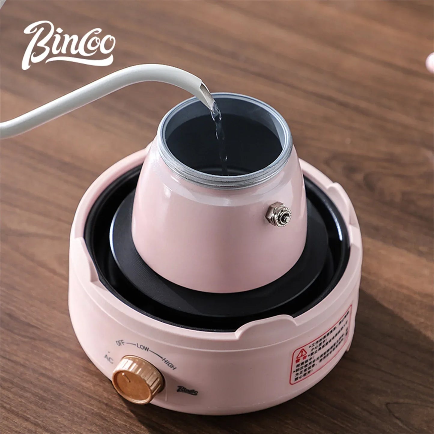 Bincoo Dual Valve Moka Pot 110v-220v Electric Heater Base Espresso Maker Brewed Coffee Mocha Pot Italian Camping Barista Tool