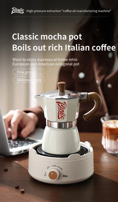 Bincoo Moka Pot and Electric Stove Combo Espresso Maker Compact Design for Small Spaces for Rich Italian Style Coffee Brewing