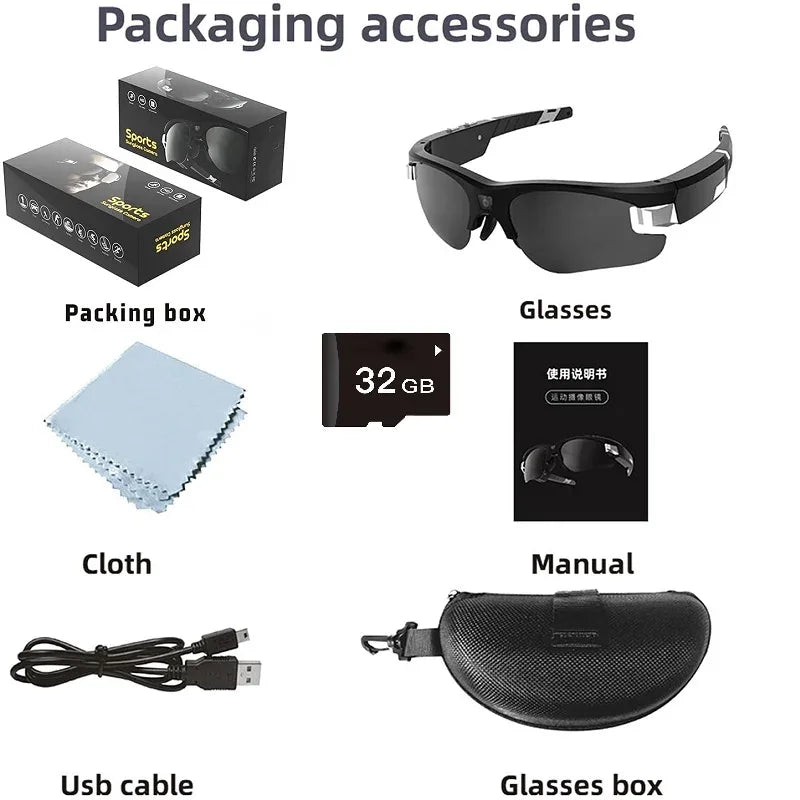 Mini FPV Smart Glasses Camera 1080P Portable FHD POV Bodycam for Bicycle Action Sports Vlogging