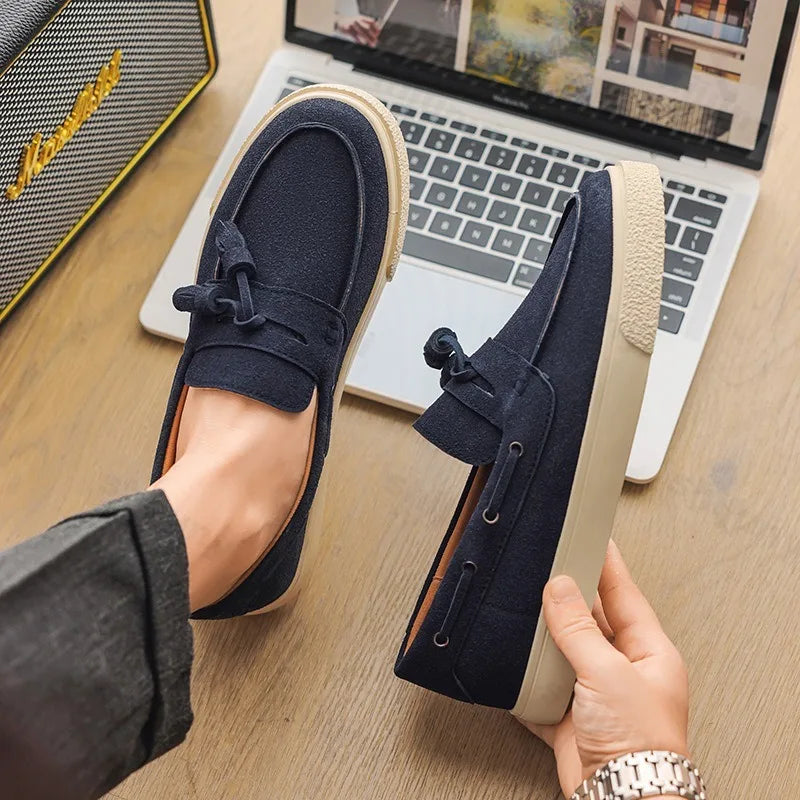 2025 Men Flat Loafers Frosted Suede Flat Shoes Comfortable Non Slip Trendy Fashion Loafers Lightweight Outdoor Casual Shoes