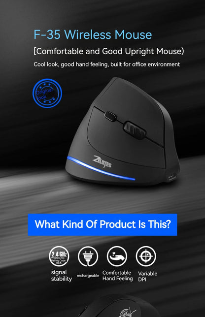 Zelotes F-35 Wireless Gaming Mouse Vertical Rechargeable 6 Key Mice 2.4G 3 Level DPI Adjustable Office/Gaming Computer Mouse