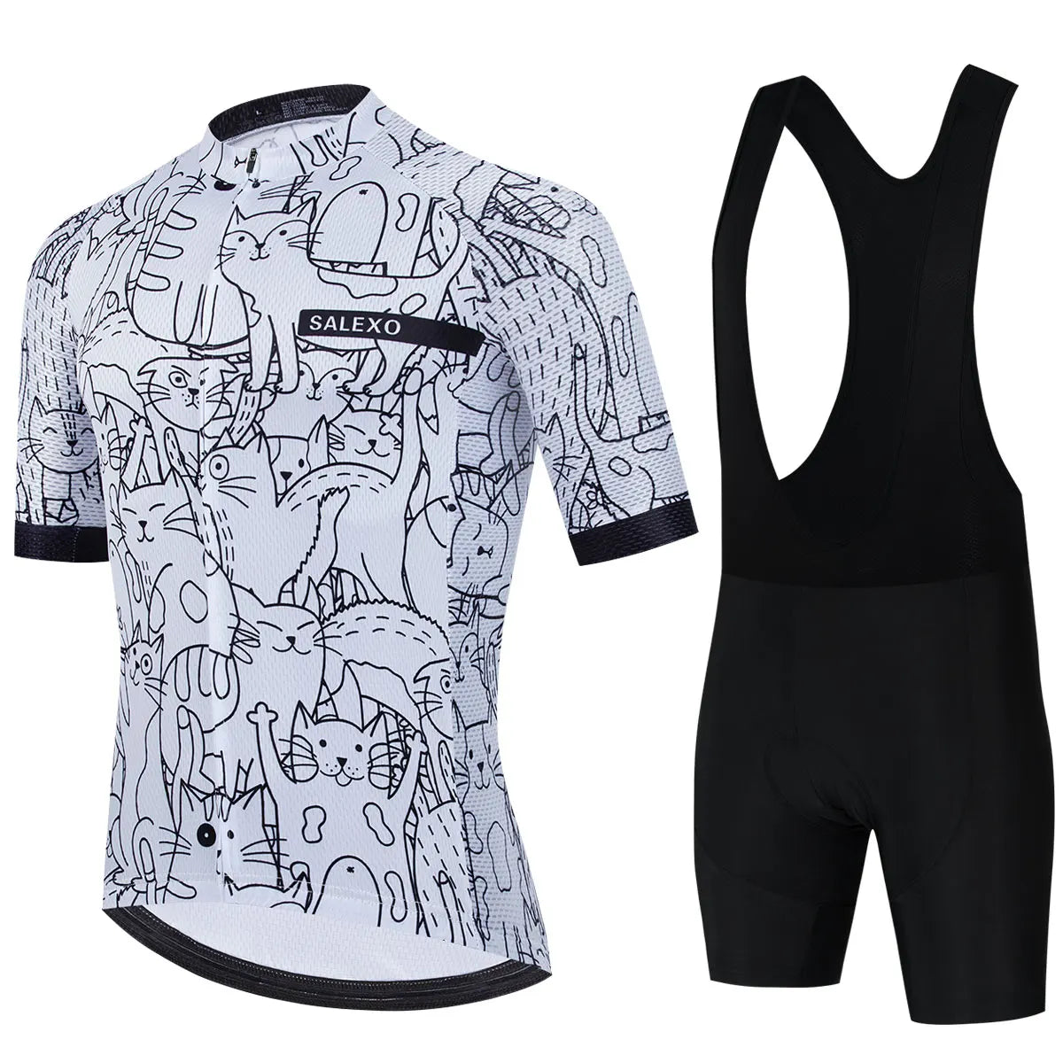 Cat Black and White Cycling Jersey Set Men's Summer Short Sleeve Bicycle MTB Bike Clothing Cartoon Maillot Ciclismo Uniform Suit