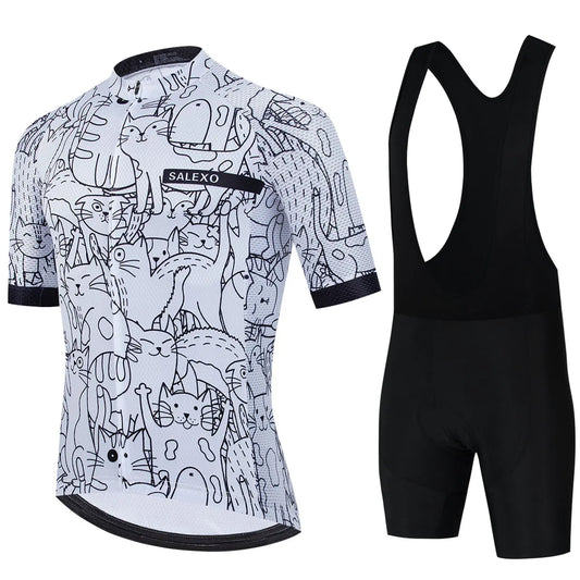 Cat Black and White Cycling Jersey Set Men's Summer Short Sleeve Bicycle MTB Bike Clothing Cartoon Maillot Ciclismo Uniform Suit