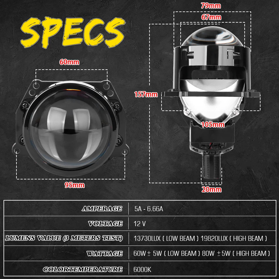 2pcs 3.0 Inch Bi Led Projector Lens Halo Light H4 H7 H1 9005 9006 Car Headlights Bulb Angel Eyes High Low Beam LED LHD RHD 6000K