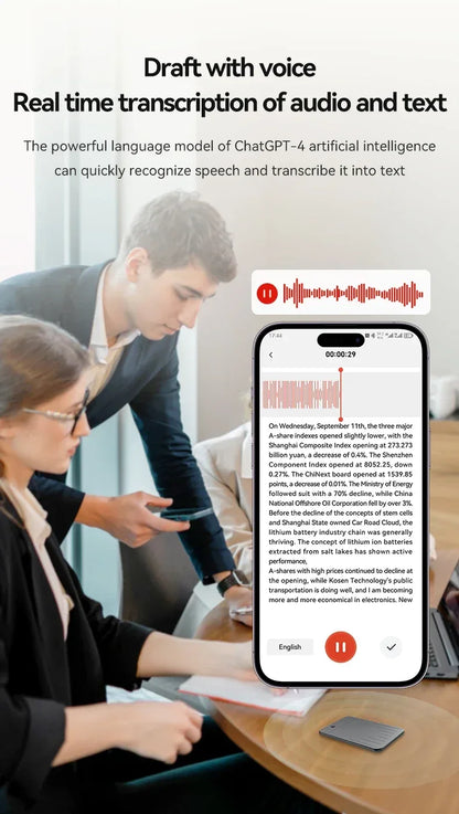 8-128GB AI ChatGPT-4 Intelligent Voice Recorder Audio App Phone Call Record Transcribe Summarize Voice to Text Conversion Device