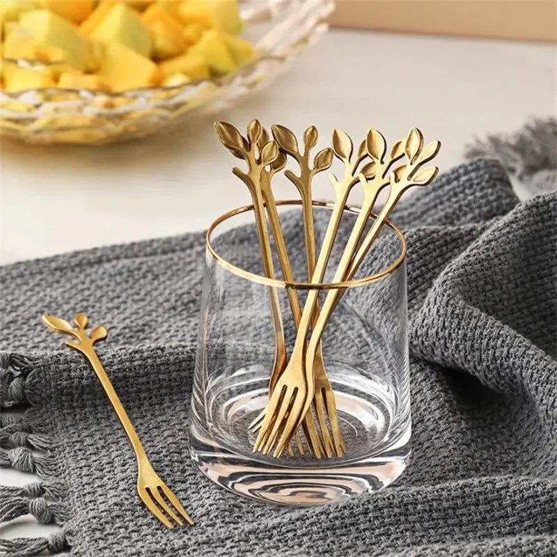 6PCS Creative Leaf Shape Fruit Dessert Fork European Small Fork Fork Kitchen Utensils