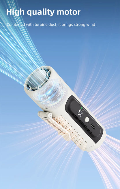 Mini Handheld Fan Portable Neck Hanging Fan USB Rechargeable Outdoor Waist Clip Air Fan Turbo Ice Cooling Fan with Cold Compress