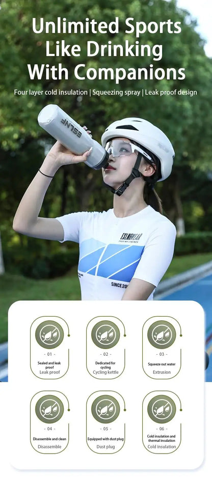 ESLNF Road Dual Bike Thermal Layer Leak-Proof 720Ml Keeping Bicycle Water Kettle Outdoor Cycling Sports Bottle