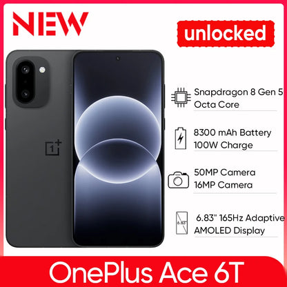 Oneplus Ace 6T Original ROM NFC Snapdragon 8 Gen 5 Smartphone 6.83''165 Hz AMOLED Display 8300mAh Battery 100W SUPPERVOOC IP69K