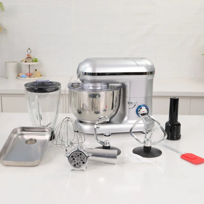 5-in-1 Multifunction Electric Stand Mixer with Stainless Steel Mixing Bowl 6-Speed Blender & Meat Grinder-Kitchen Appliance