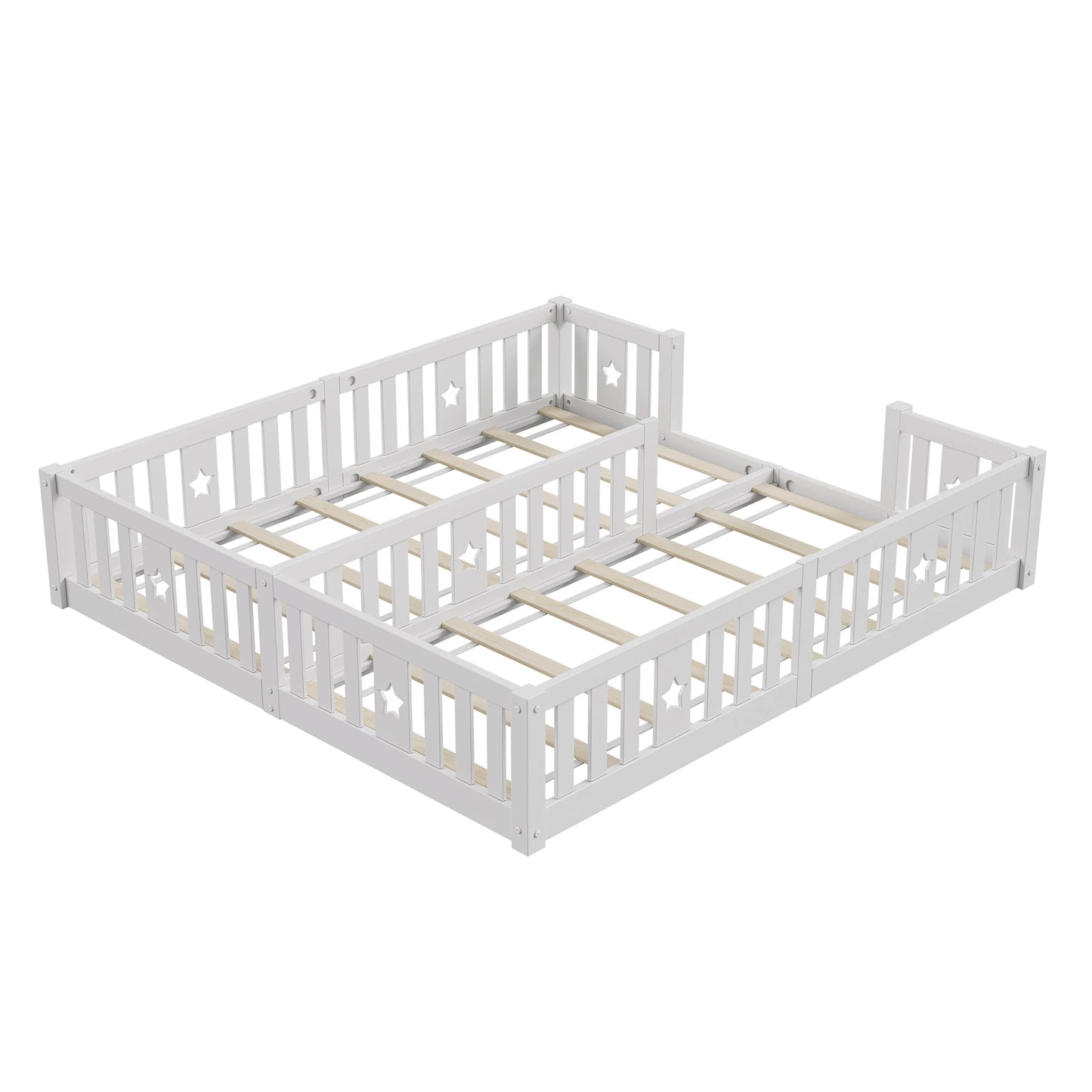 Rosahqnda Children's Bed Floor Bed 90x200cm with Railing Gate,Pine Wooden Bed for Families with 2 Children,Children's Twin Bed