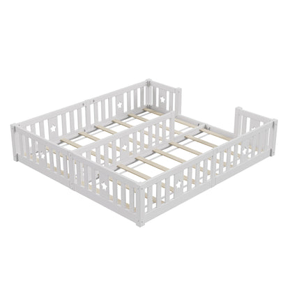 Rosahqnda Children's Bed Floor Bed 90x200cm with Railing Gate,Pine Wooden Bed for Families with 2 Children,Children's Twin Bed