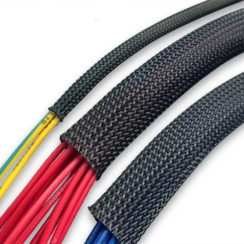 PET Black Cable Sleeve 6/8/10/14/20/30mm Insulated Braided Sleeving Data Line Protection Wire Cable Flame-Retardant Nylon Tube
