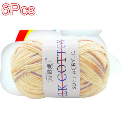 6Pcs Dyed Milk Sweet Soft Cotton Crochet Wool Yarn Thick Yarn Fiber Hand Knitting Wool Crochet Yarn Threads for DIY Sweater