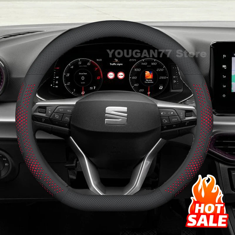 Leather Car Steering Wheel Cover For Seat Ibiza 2013-2024 2025 Non-slip Covers For Covers Auto interior Seat leon Accessories by PDG ibma