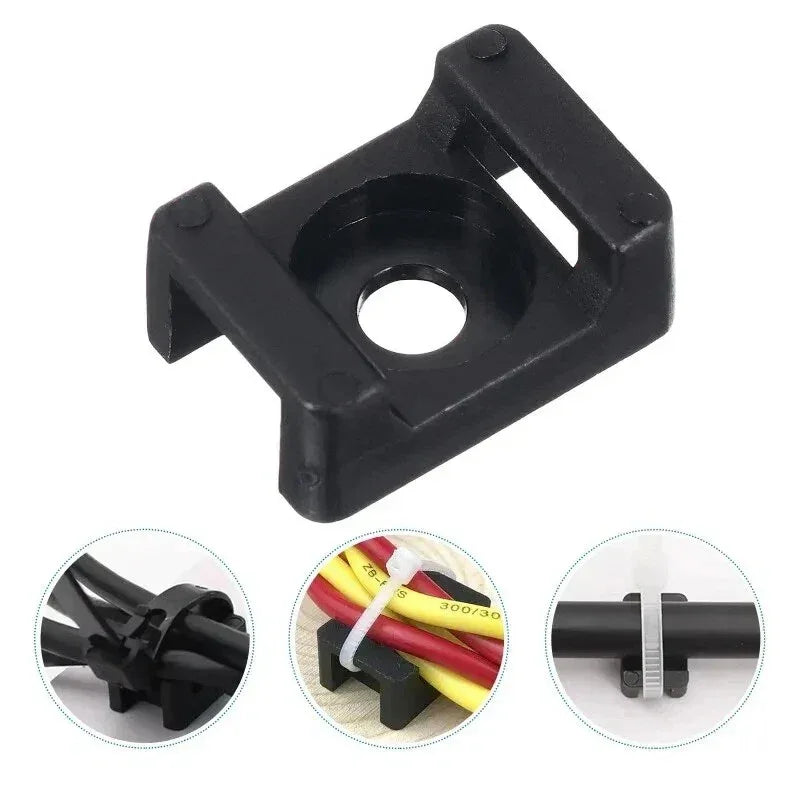 100PCS Cable Tie Mount Clips Saddle Type Cable Zip Ties Base Mount Screw Fixing Wire Holder Organizer Retardant Black 15x10mm