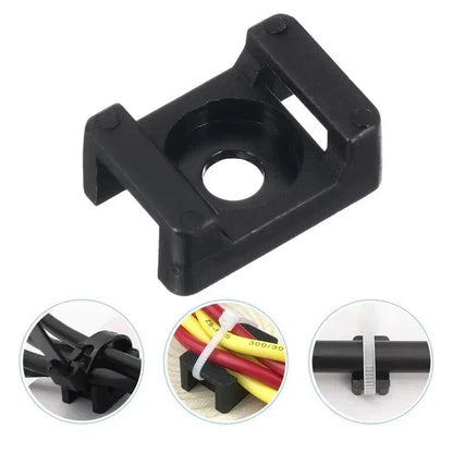 100PCS Cable Tie Mount Clips Saddle Type Cable Zip Ties Base Mount Screw Fixing Wire Holder Organizer Retardant Black 15x10mm