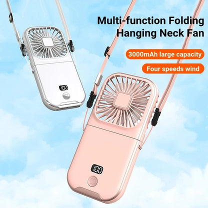 3000mAh Battery Handheld Outdoor Small Fan Portable Small Halterneck Adjustable Speeds Foldable USB Charging Cooling Artifact