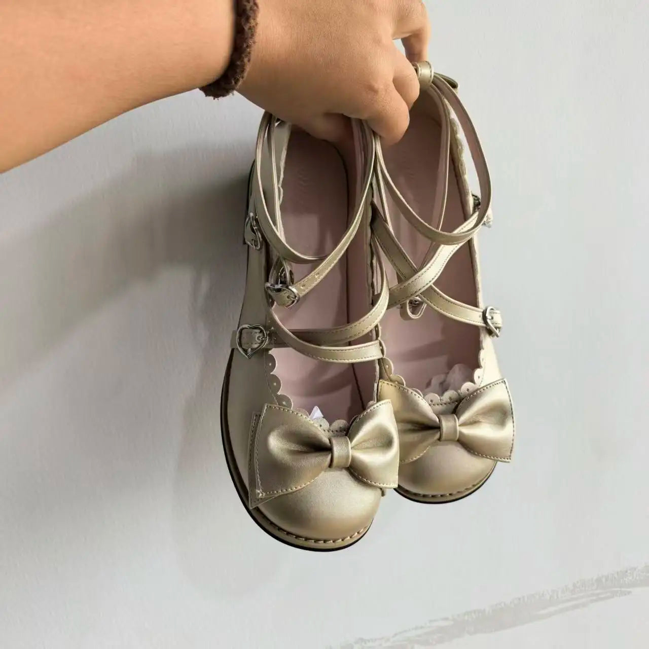 Lolita Shoes Women Flats Low Round With Cross Straps Bow Cute Girls Princess Tea Party Shoes Students Lovely Shoes Size 34-41