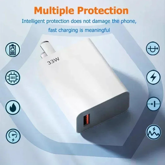 33W USB Charger Type C Fast Charging Charger 6A USB Cable Quick Phone Charger Adapter For Xiaomi mi14 13 12 Redmi iPhone Oneplus