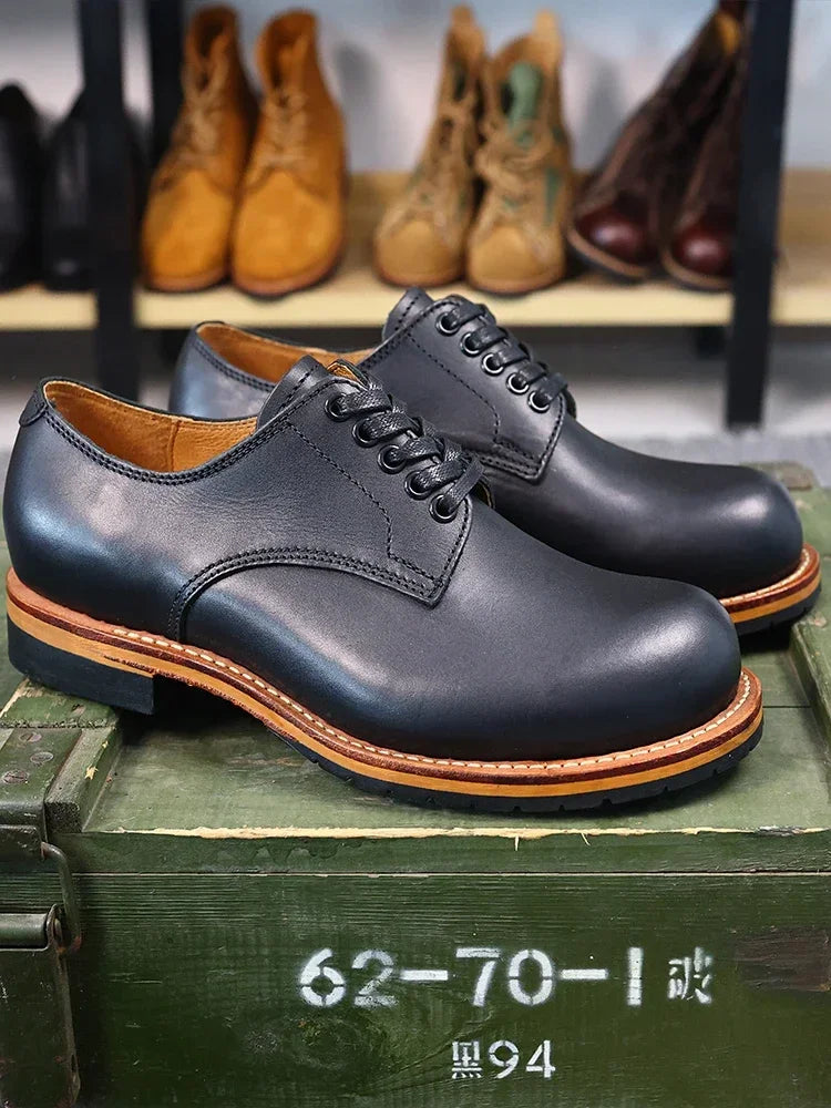 Durable Goodyear Edge Motorcycle Durable Traditional Boots Retro Oil Leather Red Punk Men's Cowhide Low Top Shoes