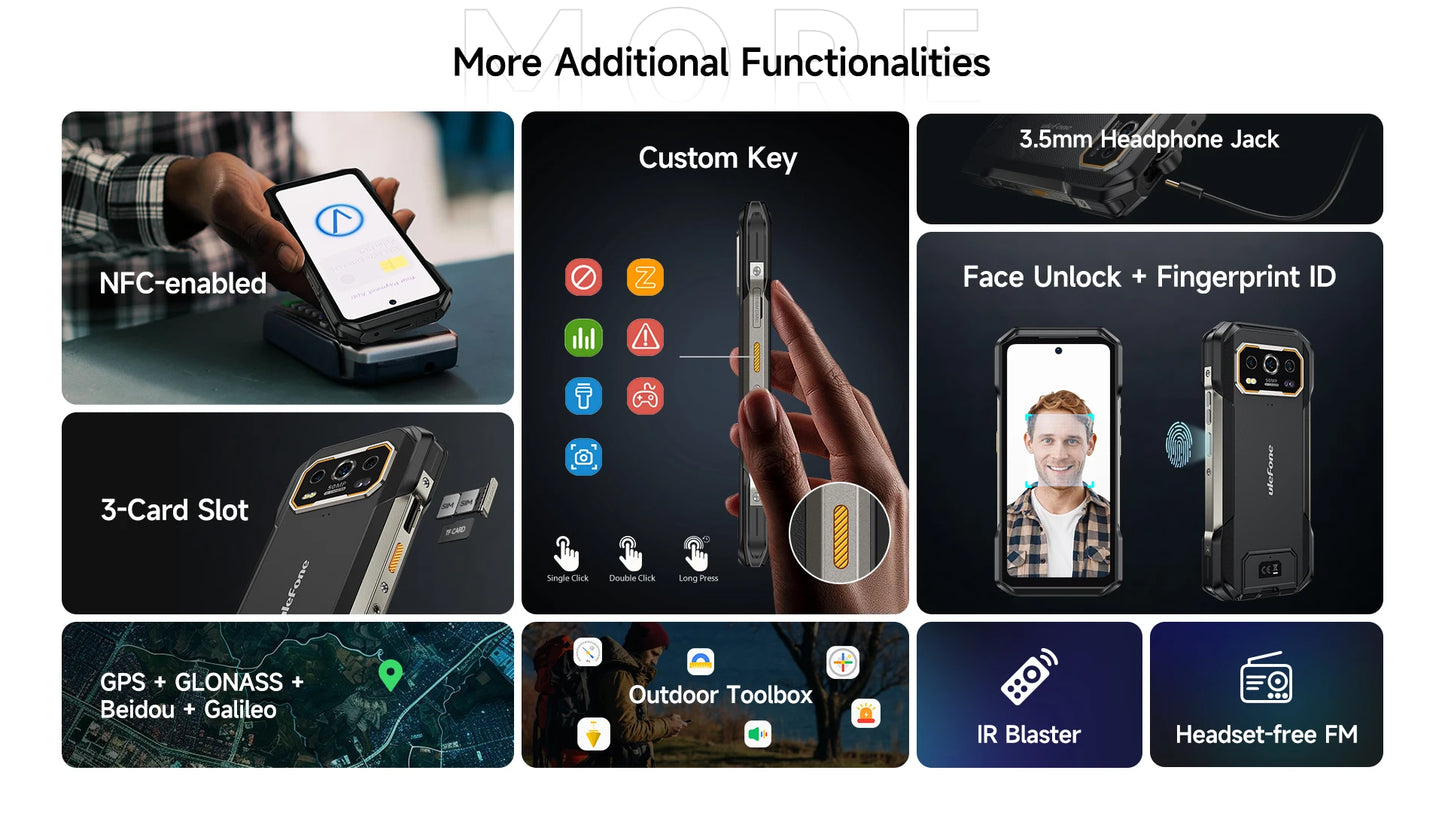 Ulefone Armor 27 Pro 5G Rugged Phone 10600mAh Smartphone 50MP Camera 64MP Night Android 15 Up to 24GB+256GB NFC Waterproof Phone