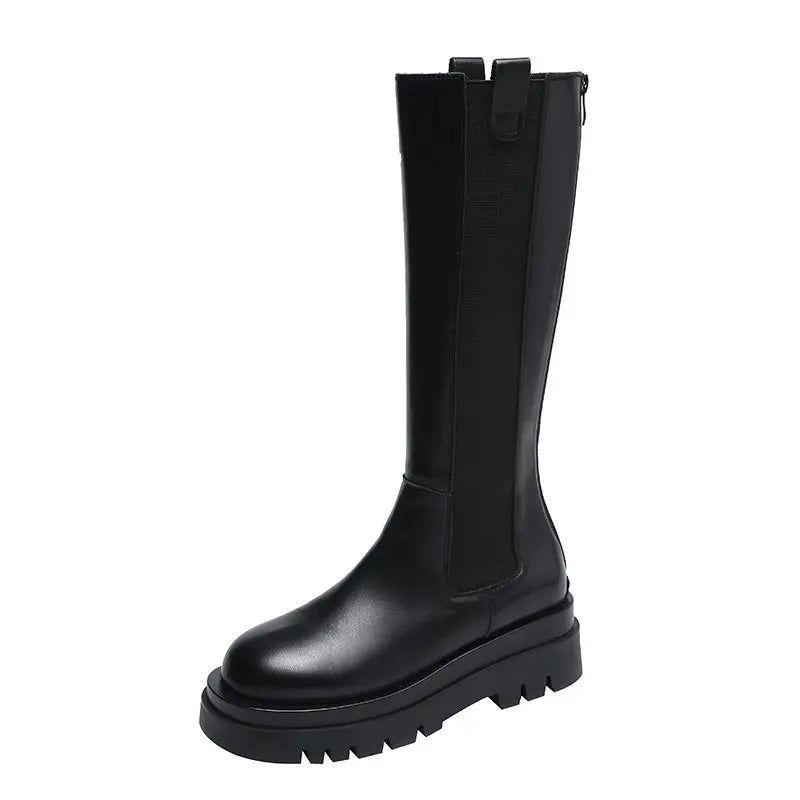 New Platform Women Knight Long Boots Fashion Warm Fur Shoes Autumn Winter Square Heels Ladies Knee High Boots Zapatos Mujer