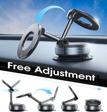 Magnetic Car Phone Holder Foldable Design Upgraded 360° Adjustable Vacuum Suction Cup Bracket for Car Dashboard & Windshield