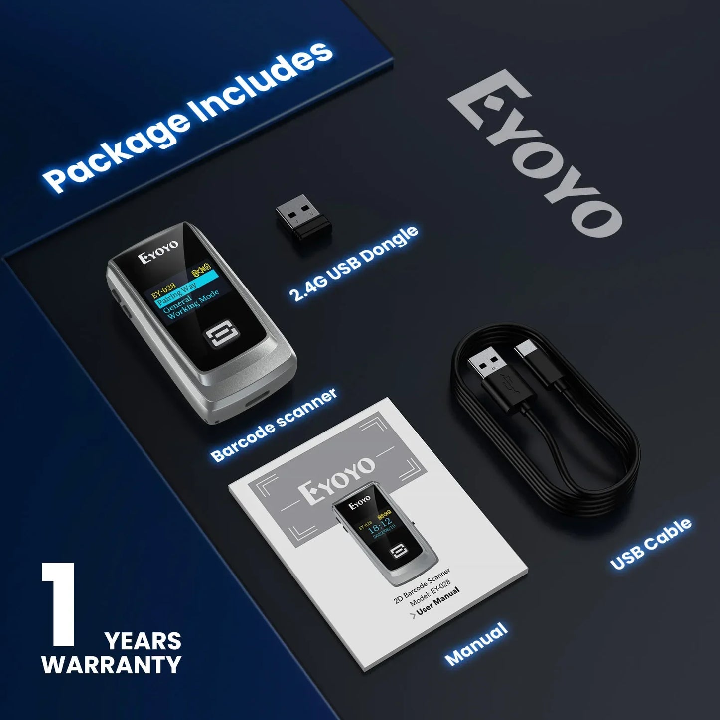 EYOYO Bluetooth QR 2D 1D Barcode Scanner With LED Display Wireless Laser Bar Code Reader for IOS Android Windows Mobile Payment