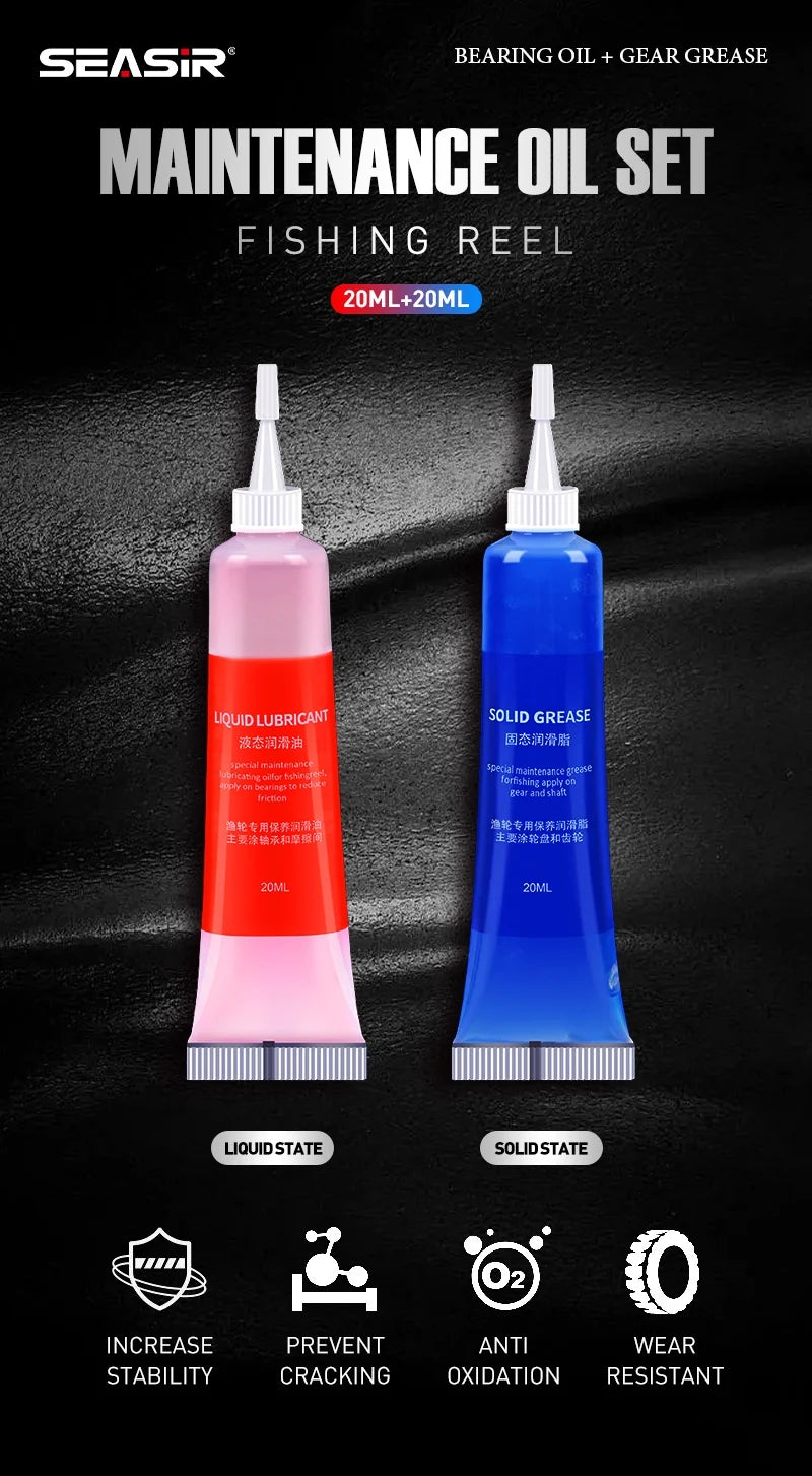 SEASIR Protective Grease (20ml) + Lubricant Oil For Fishing Reel Bearing Maintenance Oil Fishing Tool (20ml X 2 Pcs)