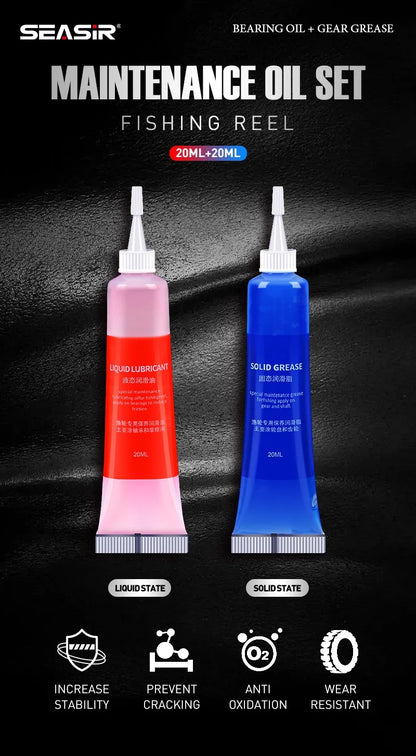SEASIR Protective Grease (20ml) + Lubricant Oil For Fishing Reel Bearing Maintenance Oil Fishing Tool (20ml X 2 Pcs)