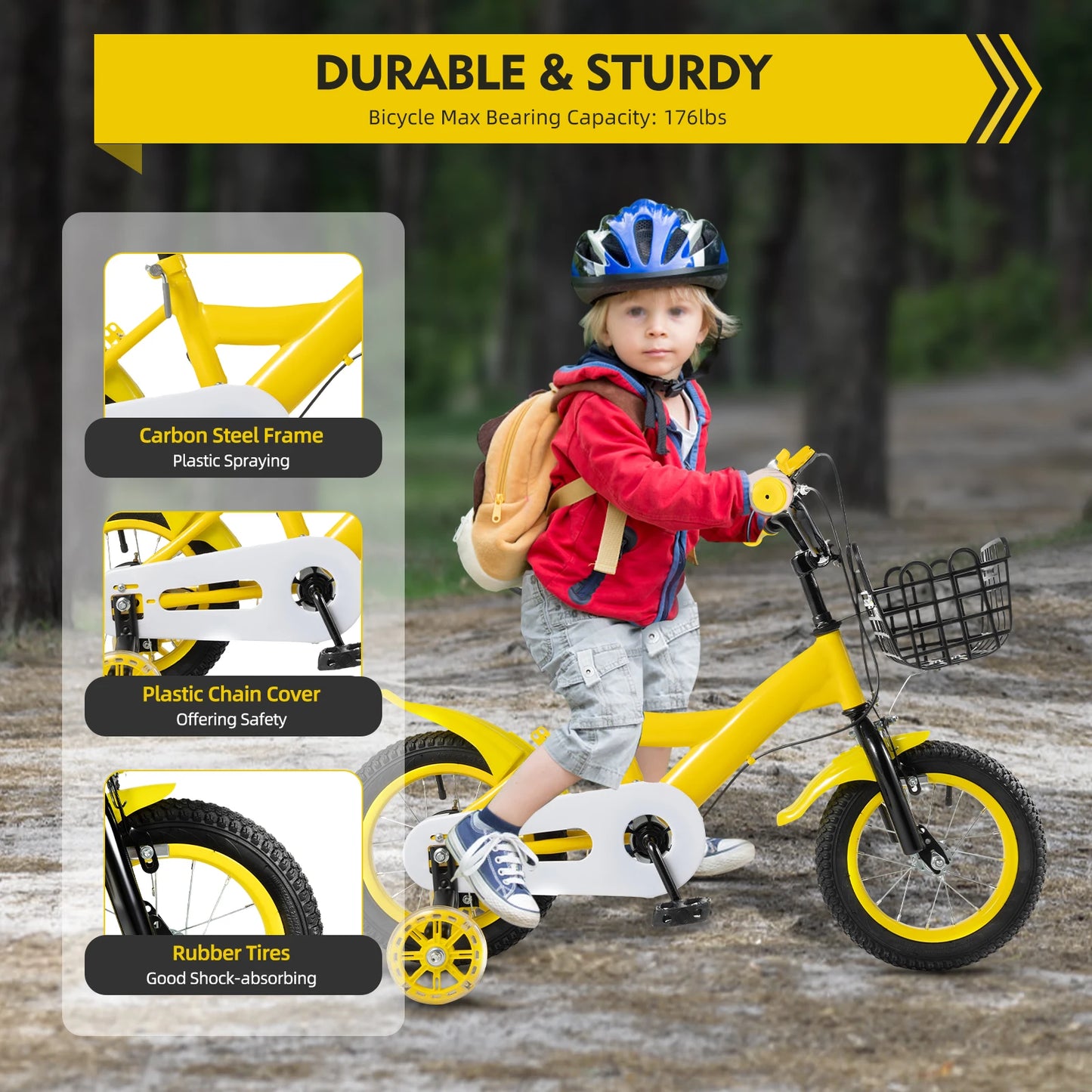 Children Bike Boys Girls Toddler Bicycle Adjustable Height Kid Bicycle with Basket for 2-4 Years Old Blue / Red / Yellow