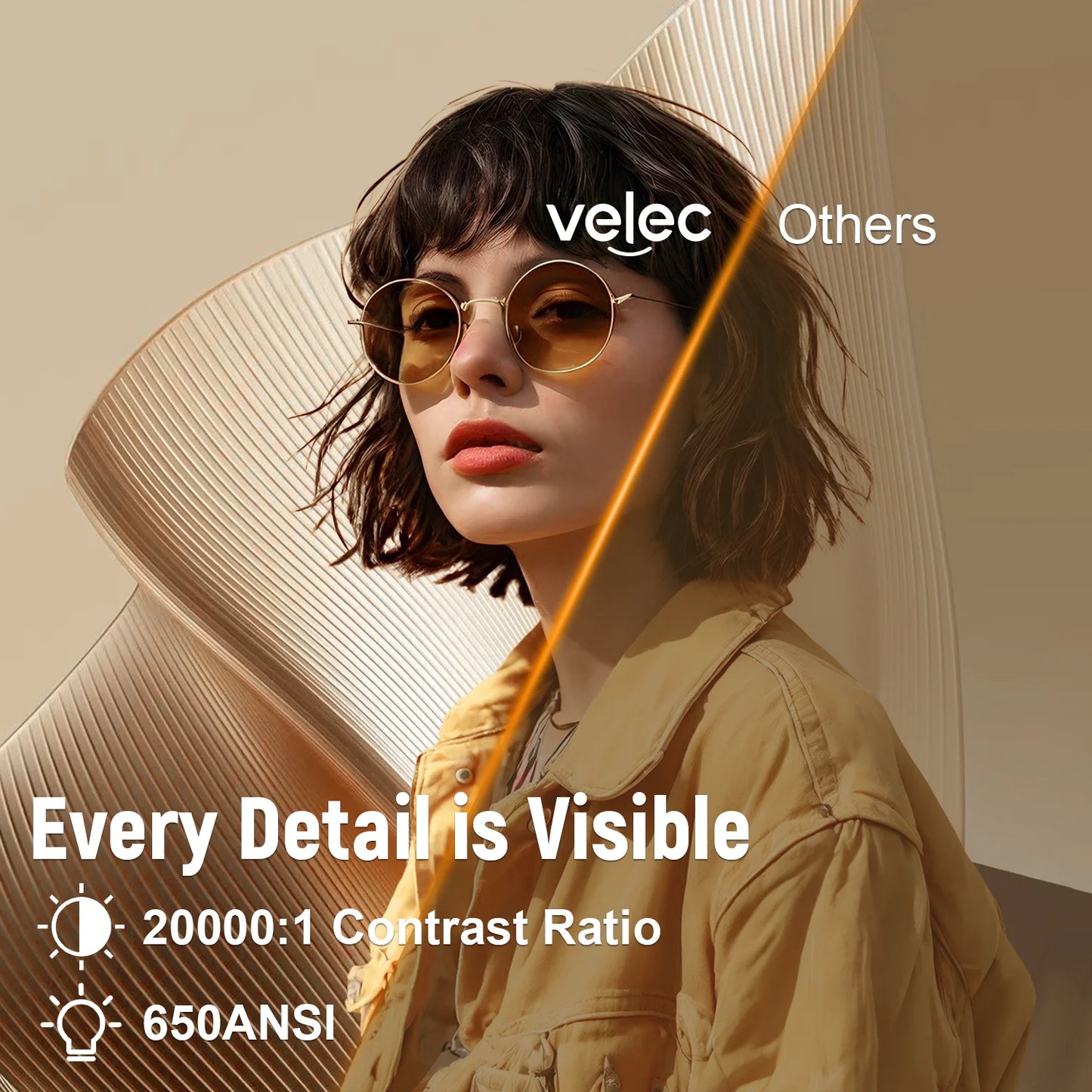 Velec Projector Compatible with Netflix 650ANSI Android 13 Portable 4K Native Wifi6 BT5.2 1080P TP350 Auto Keystone Correction