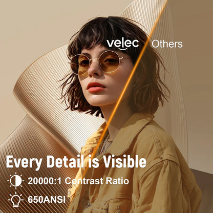 Velec Projector Compatible with Netflix 650ANSI Android 13 Portable 4K Native Wifi6 BT5.2 1080P TP350 Auto Keystone Correction