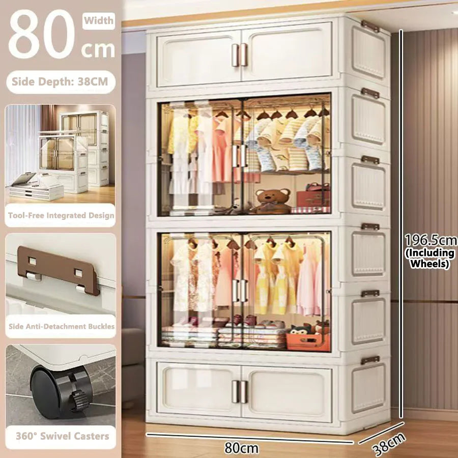 Multi-Functional Folding Storage Cabinet with Doors White/Black/Gray for Home Office Kitchen Bathroom Organizer