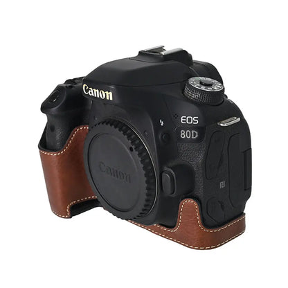 Camera Half Case  PU Leather   for Canon EOS 60D 70D 80D 90D Bottom Opening Magnetic Cover With Shoulder Strap