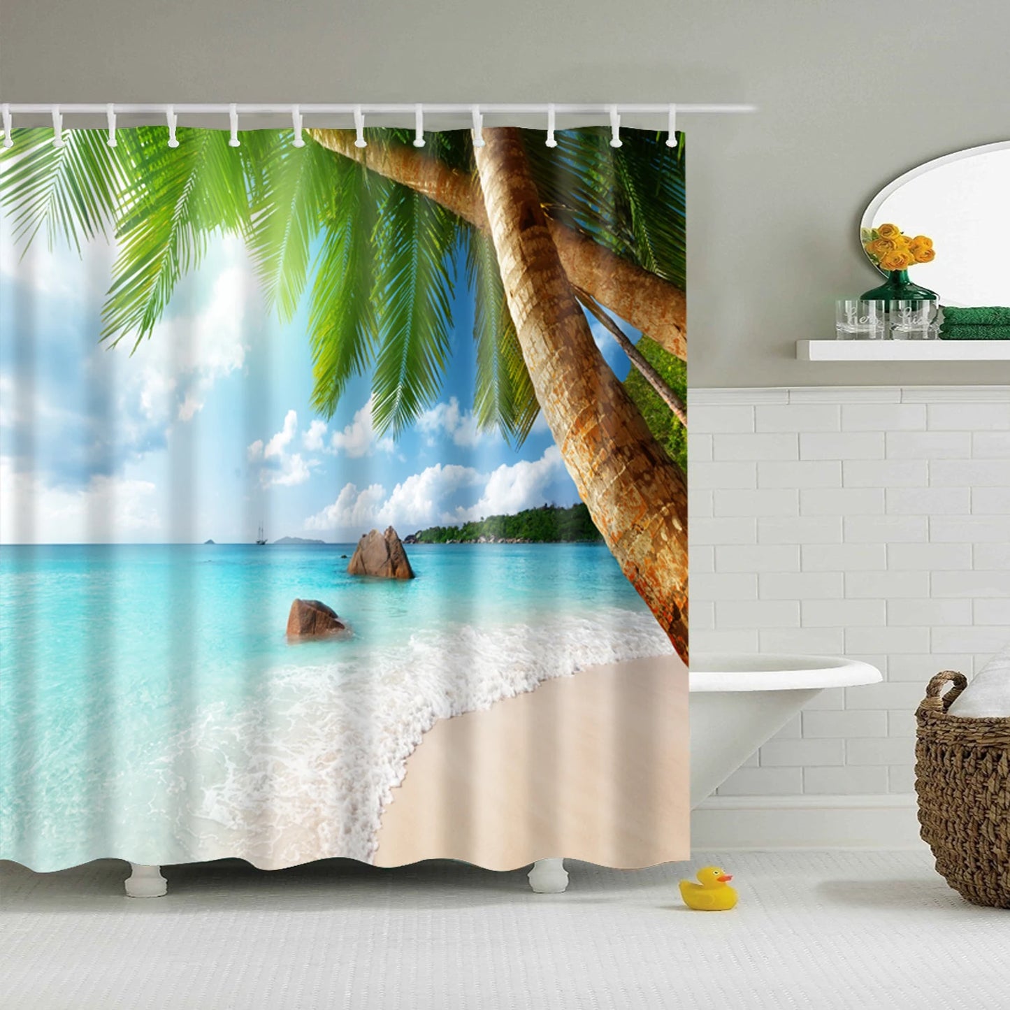 Customized Blue sky Beach Shower Curtain Modern scenery print Bathroom 3D Blackout curtain Large 180x200cm for bathroom cortina