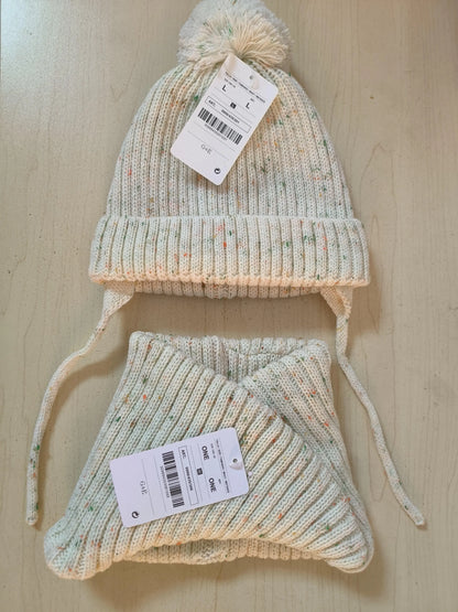 2024 baby girl and baby boy  child children's spring autumn winter Solid knitted hat and knitted infinity scarf