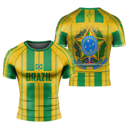 Brazil Jiu-Jitsu Rash Guard,Men Women Short Sleeve Compression Training Shirt with Brazil Flag Print Quick-Drying Sports T-shirt