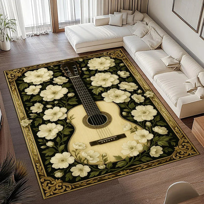 Vintgae Guitar Print Area Rugs Non-Slip Carpets for Home Living Room Kitchen Bedroom Rug Machine Washable Floor Mat