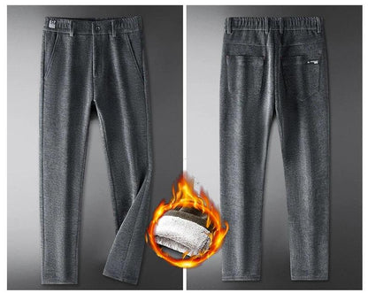 Casual Pants Men Winter New Fleece Business Elastic Waist Slim Korean Warm Thick Brushed Plush Trousers Male 28-38
