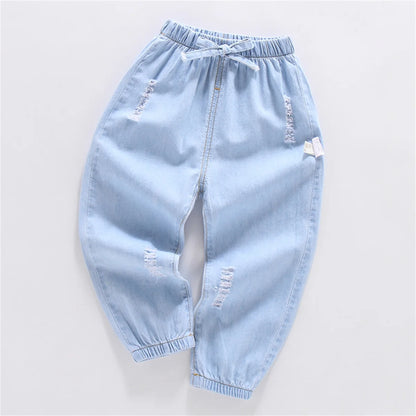 Children'S Jeans Baby Four Seasons Outwear Casual Pants Embroidered Simple Versatile Elastic Waist Sports Wear