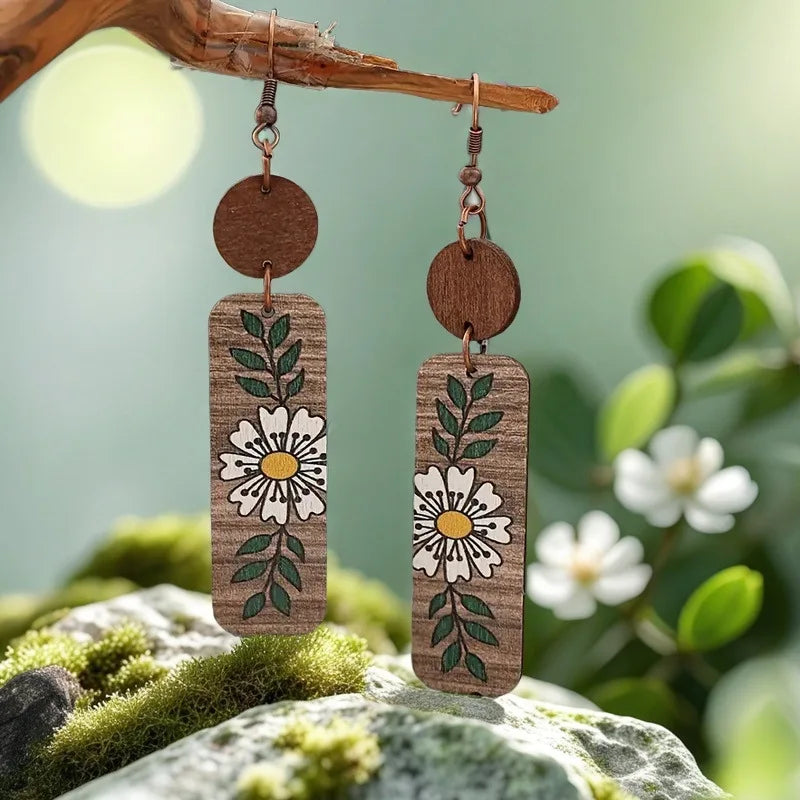 wooden earrings literary fashion high-end ladies earrings, suitable for ladies daily/vacation/party/Mother's Day gifts