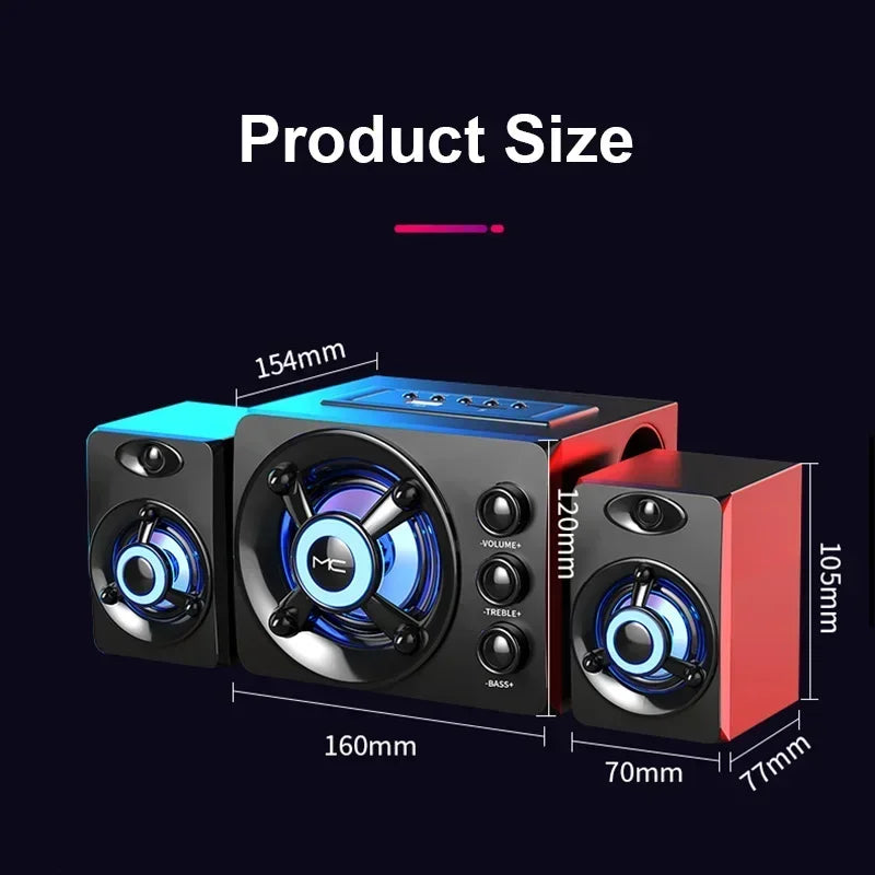 3D Hifi Stereo USB Active Bluetooth Speaker Computer Multimedia RGB Subwoofer AUX, USB, TF Suitable for TV, Computer Audio