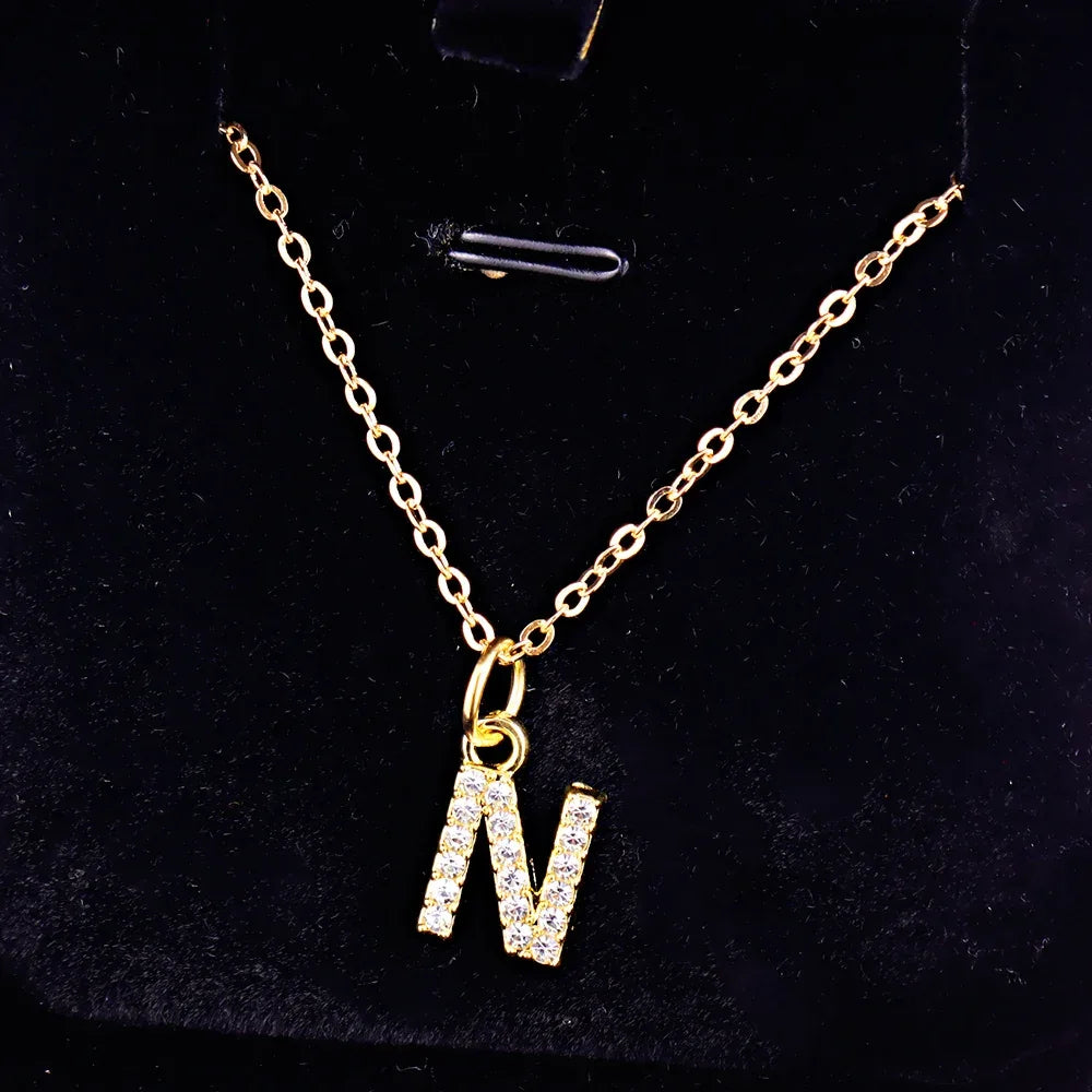 Kpop Shining A-Z Letter Pendant Charm Necklace 26 Initial Alphabet Name Golden Clavicle Chain Party Valentine's Day Jewelry Gift