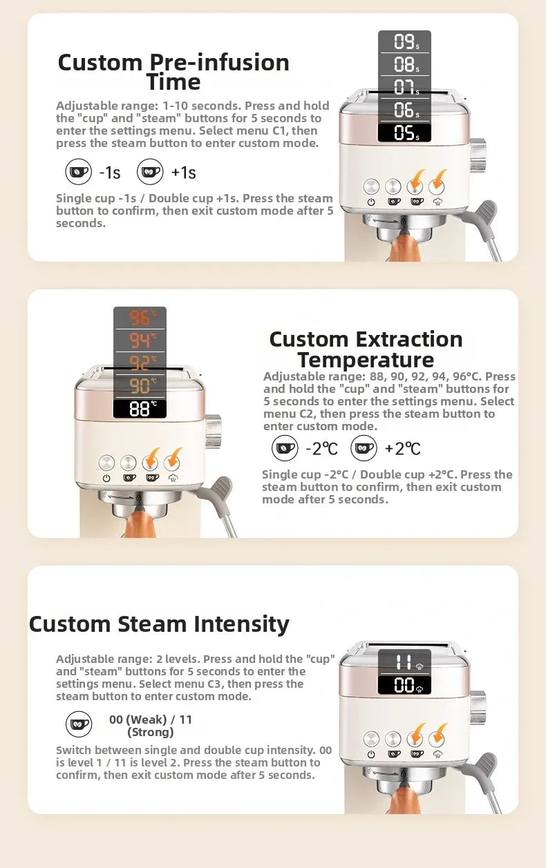 Pro Semi-Automatic Espresso Machine 20Bar Pressure, Compact for Small Kitchens, Built-in Milk Frother, Fast Heating Energy Savi