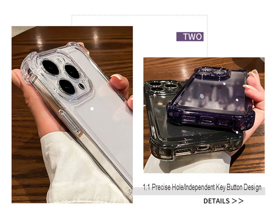 Luxury Shockproof Clear Phone Case For iPhone 15 14 13 12 11 Pro Max XR X XS Max Silicone Bumper Transparent Hard Back Cover