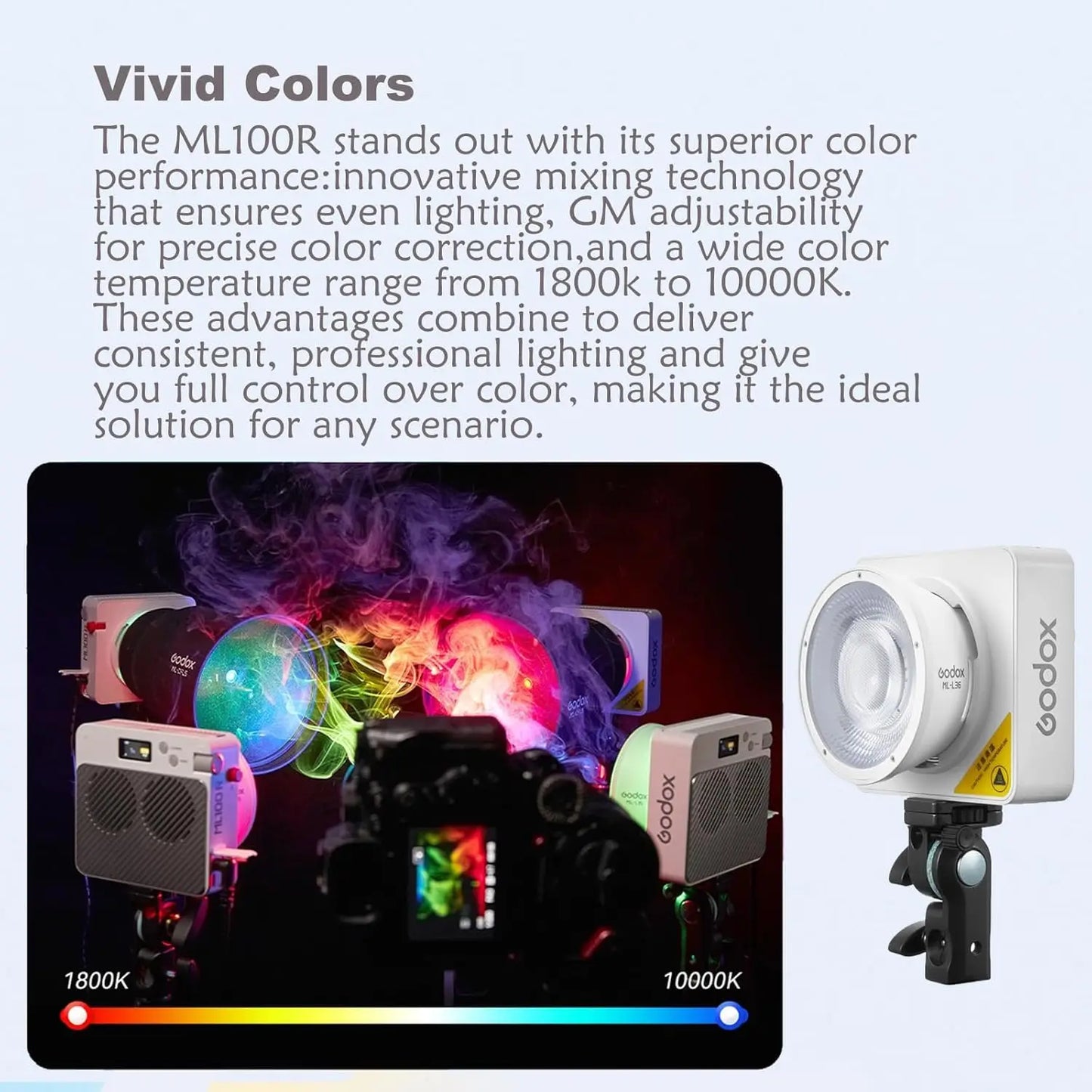 Godox ML100R 110W RGB LED Video Light 2800-6500K 11 FX Effects APP Control Godox Mount for Filmmaking/Live Streaming/Vlog